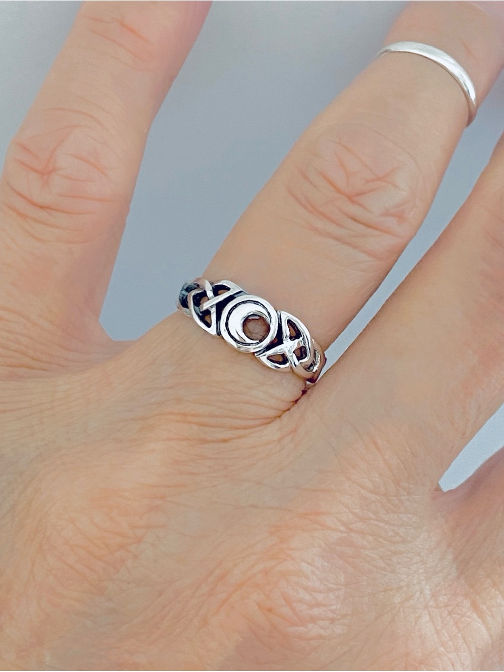 Sterling Silver Celtic and Crescent Moon Ring, Silver Rings, Celestial, Dainty